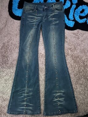 Dark Blue Studded Falred jeans